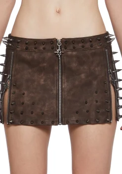 DARKER WAVS Bottoms|Skirts*Warp Spiked Mini Skirt With Zippers - Brown