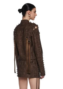 DARKER WAVS Bottoms|Skirts*Warp Spiked Mini Skirt With Zippers - Brown