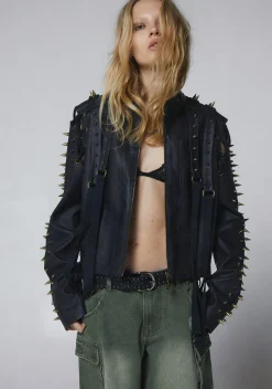 DARKER WAVS Bottoms|Skirts*Warp Spiked Mini Skirt With Zippers - Black