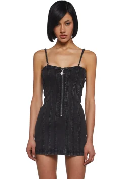 DARKER WAVS Dresses|Mini Dresses*Washed Denim Mini Dress
