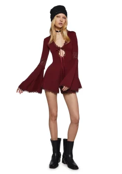 Widow Jumpsuits & Rompers|Plus*Whispering Wind Romper - Burgundy