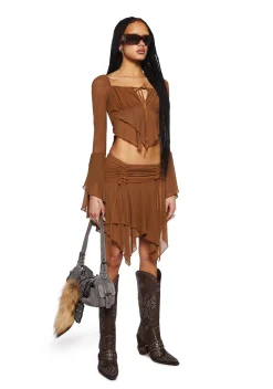 Current Mood Tops*Wild Attraction Mesh Top- Brown