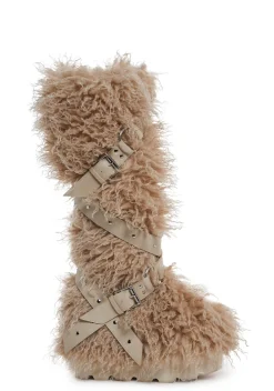 Club Exx Boots*Wild Instincts Faux Fur Boots - Sand