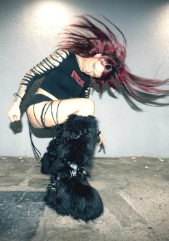 Widow Boots|Platforms*Wild Instincts Faux Fur Boots - Black