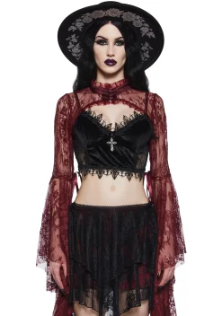 Widow Tops*Wine Dusk Before Dawn Lace Shrug