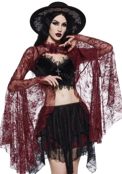 Widow Tops*Wine Dusk Before Dawn Lace Shrug