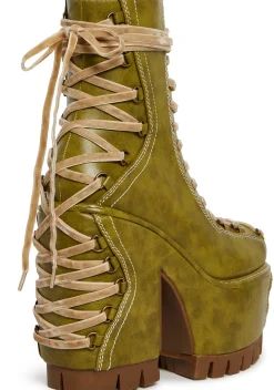 Club Exx Boots*Woodland Lucid Dream Corset Boots - Green